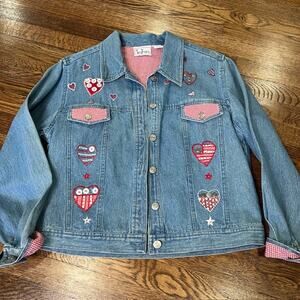 VTG Tantrums Denim Jean Jacket Womens LP July 4 America Holiday Embroidered